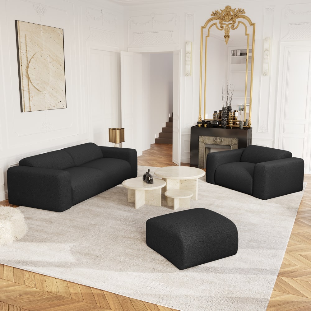 Pouf en tissu bouclette anthracite foncé - Maisons du Monde