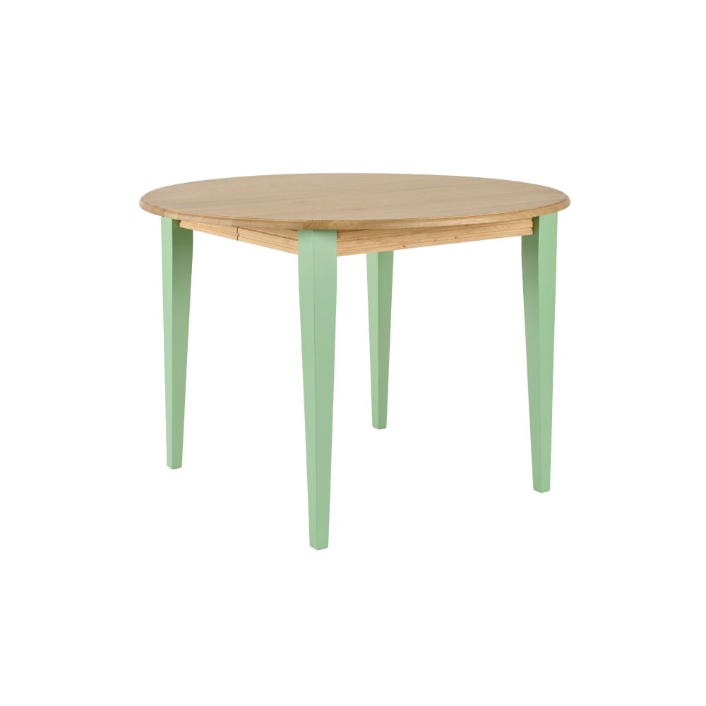 Table ronde extensible en bois 4/6 places D115 pieds vert d'eau