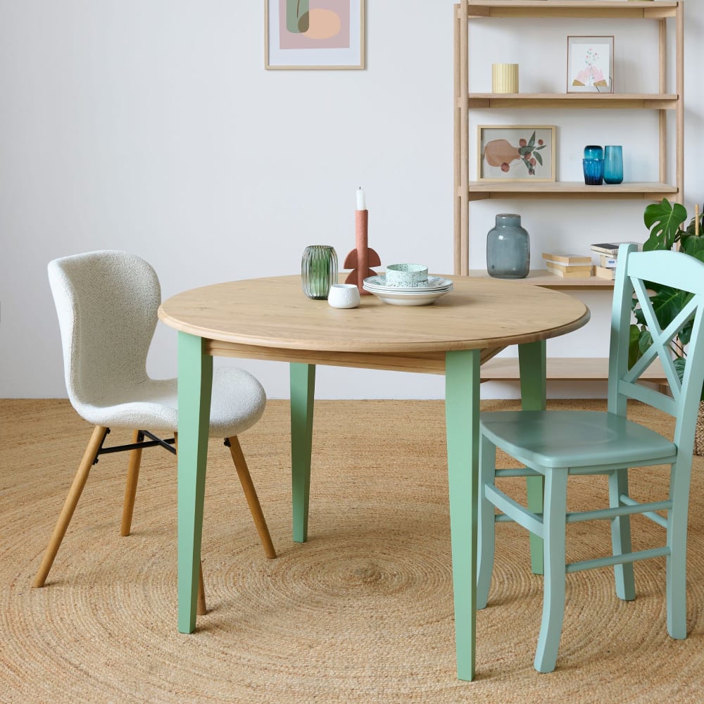 Table ronde extensible en bois 4/6 places d115 pieds vert d'eau - Maisons du Monde