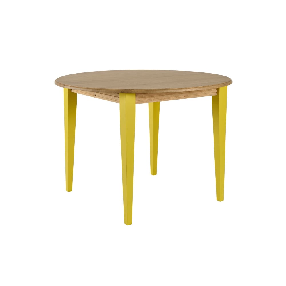 Table ronde extensible en bois 4/6 places D115 pieds jaune