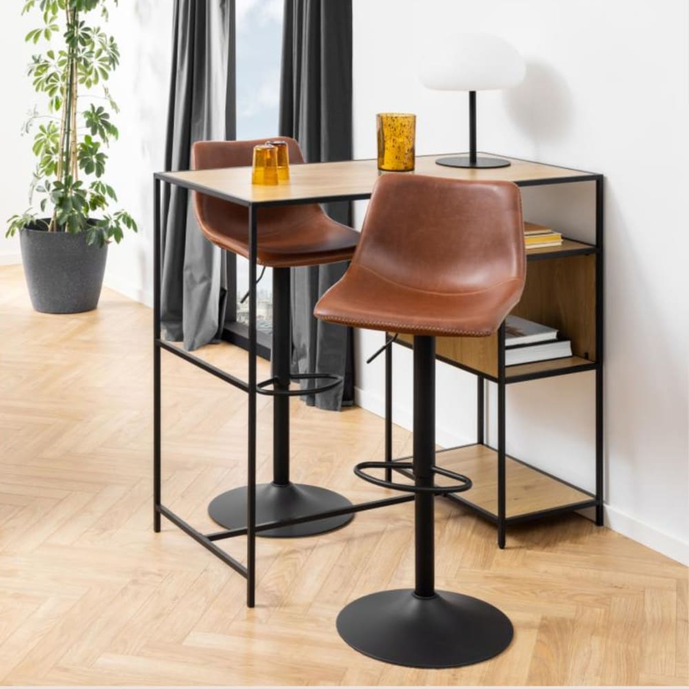 Lot de 2 tabourets de bar simili piétement tulipe métal noir cognac - Maisons du Monde