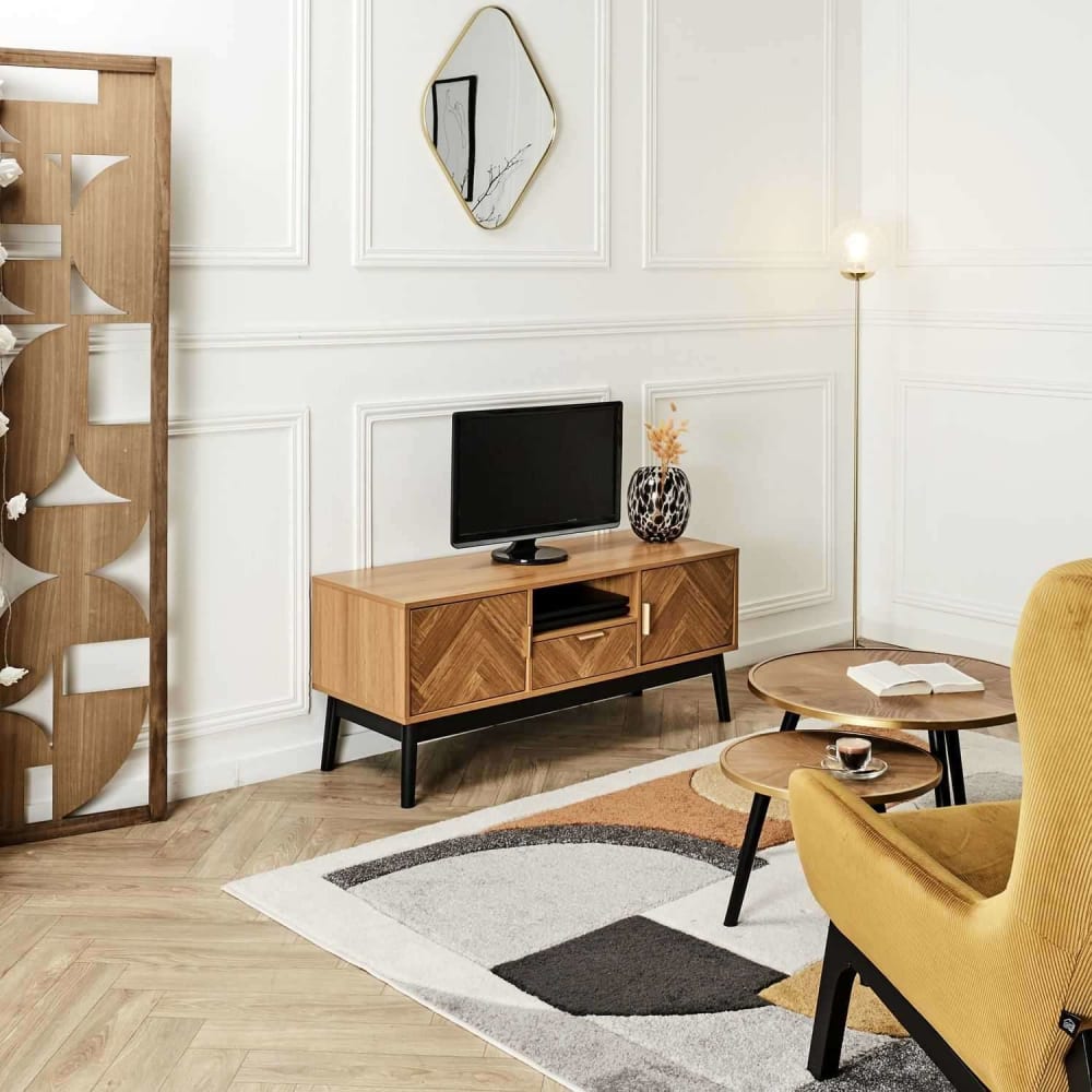 Meuble tv 2 portes et 1 tiroir en bois marron et noir - Maisons du Monde