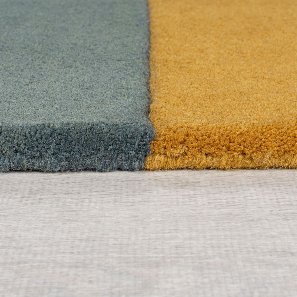 Tapis pure laine bleue, jaune, verte, orange et beige 120x180cm — vue 4
