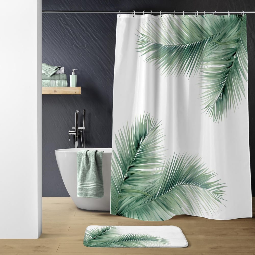 Rideau de douche avec crochets blanc et vert