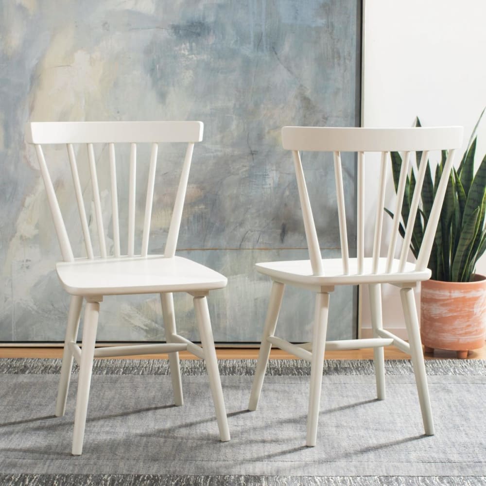 Ensemble de 2 chaises de salle à manger en bois massif, blanc cassé