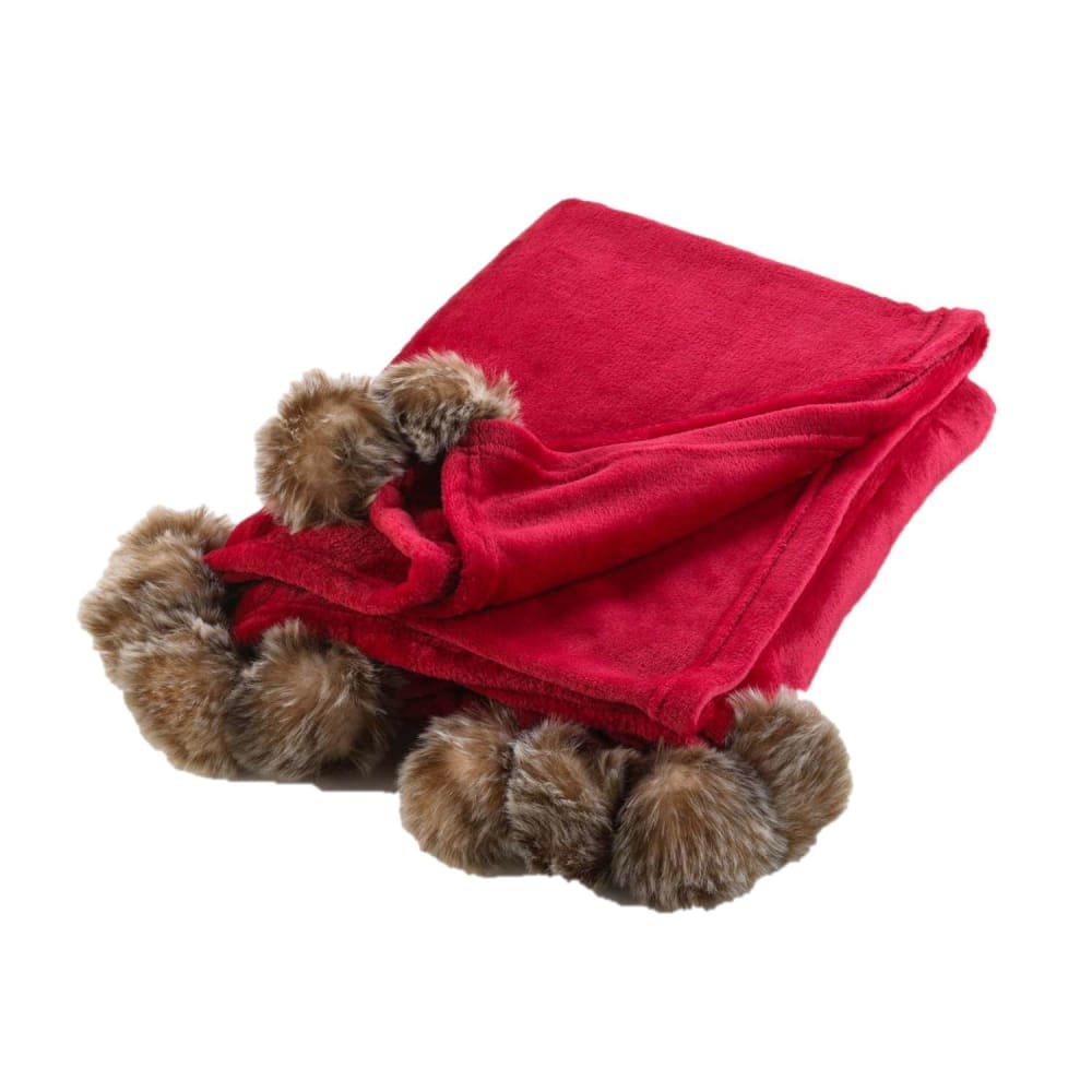 Plaid rouge à pompons doux 150 x 125 cm - Maisons du Monde