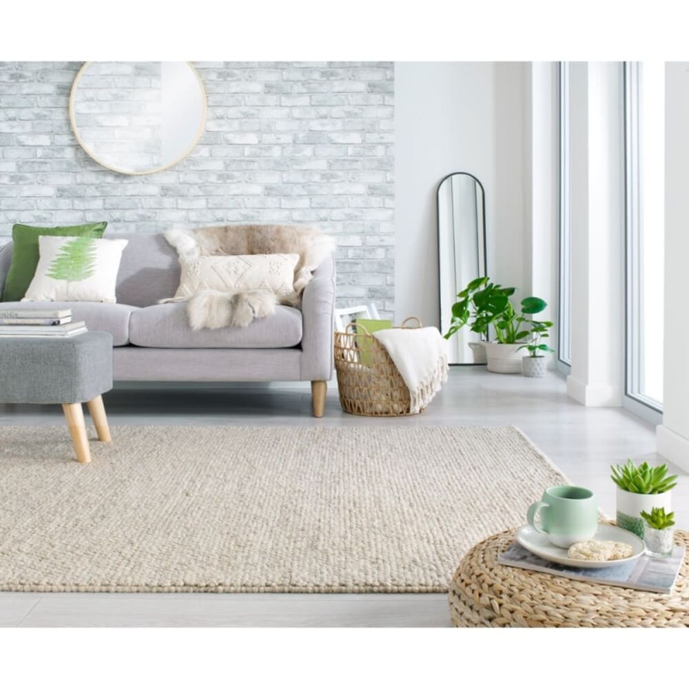 Tapis en laine effet bulles beige gris clair - Maisons du Monde