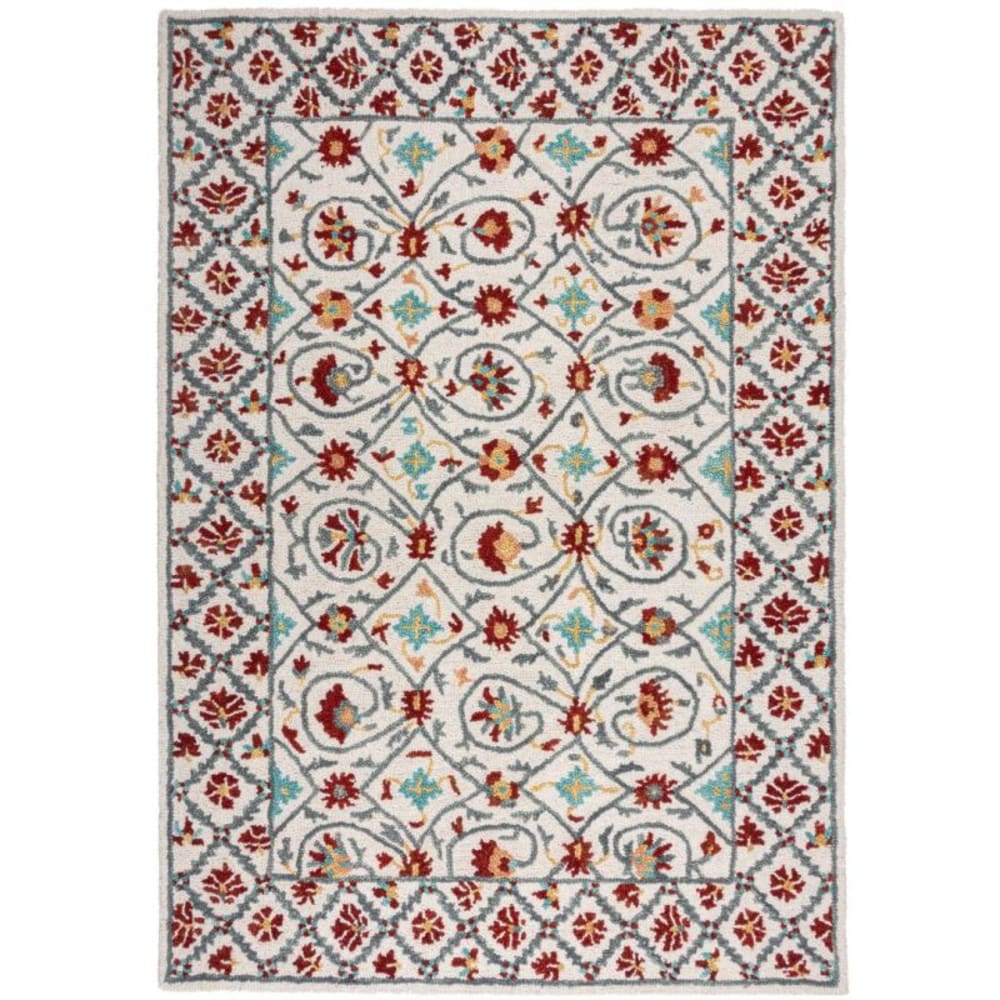 Flair Rugs Tapis en laine fleuri bleu et rouge