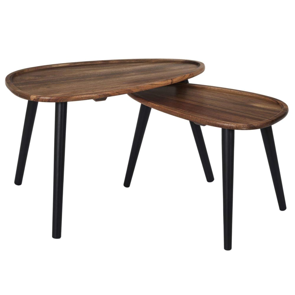 The Home Deco Factory Lot de 2 tables gigognes en acacia marron et noir style contemporain Marron Bois - 60x40x39cm