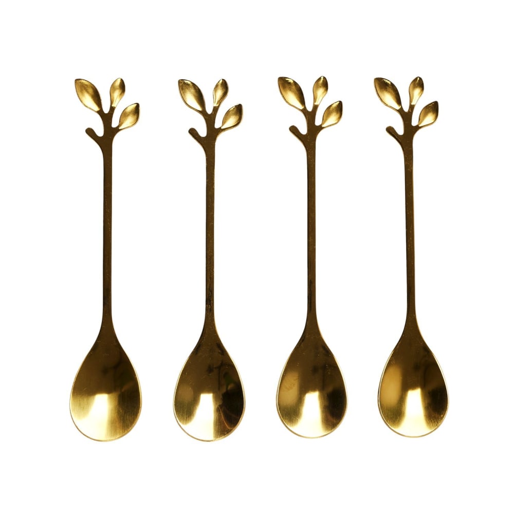 Lot de 4 cuillères à café feuille doré