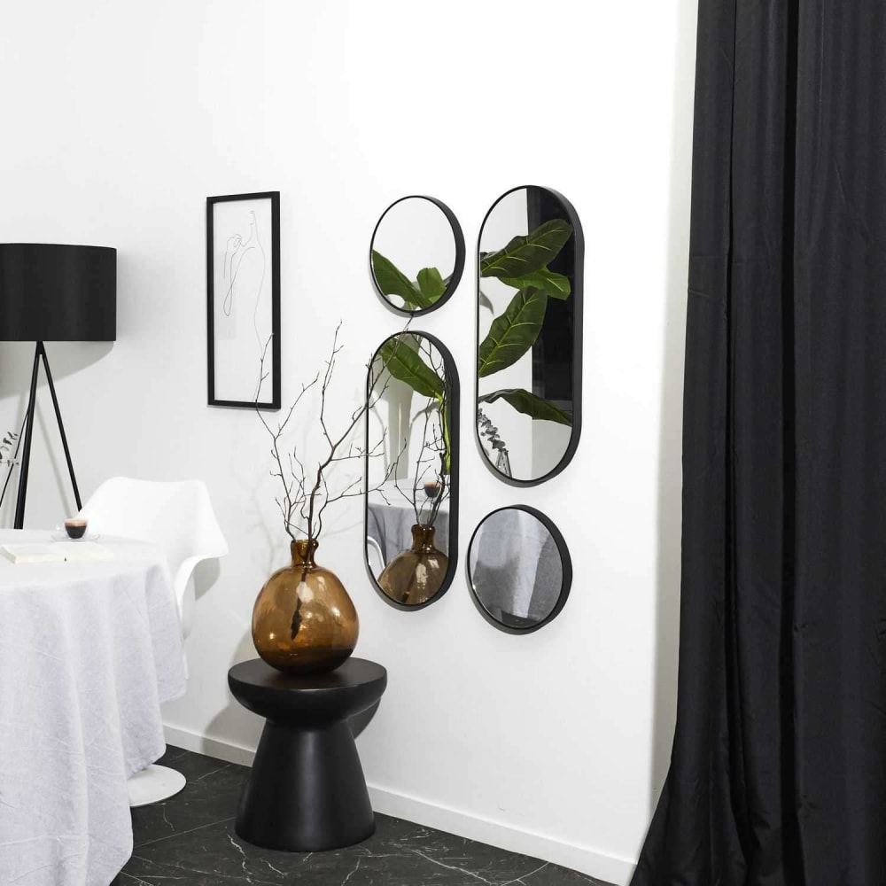 Lot de 4 miroirs ronds et ovales noirs