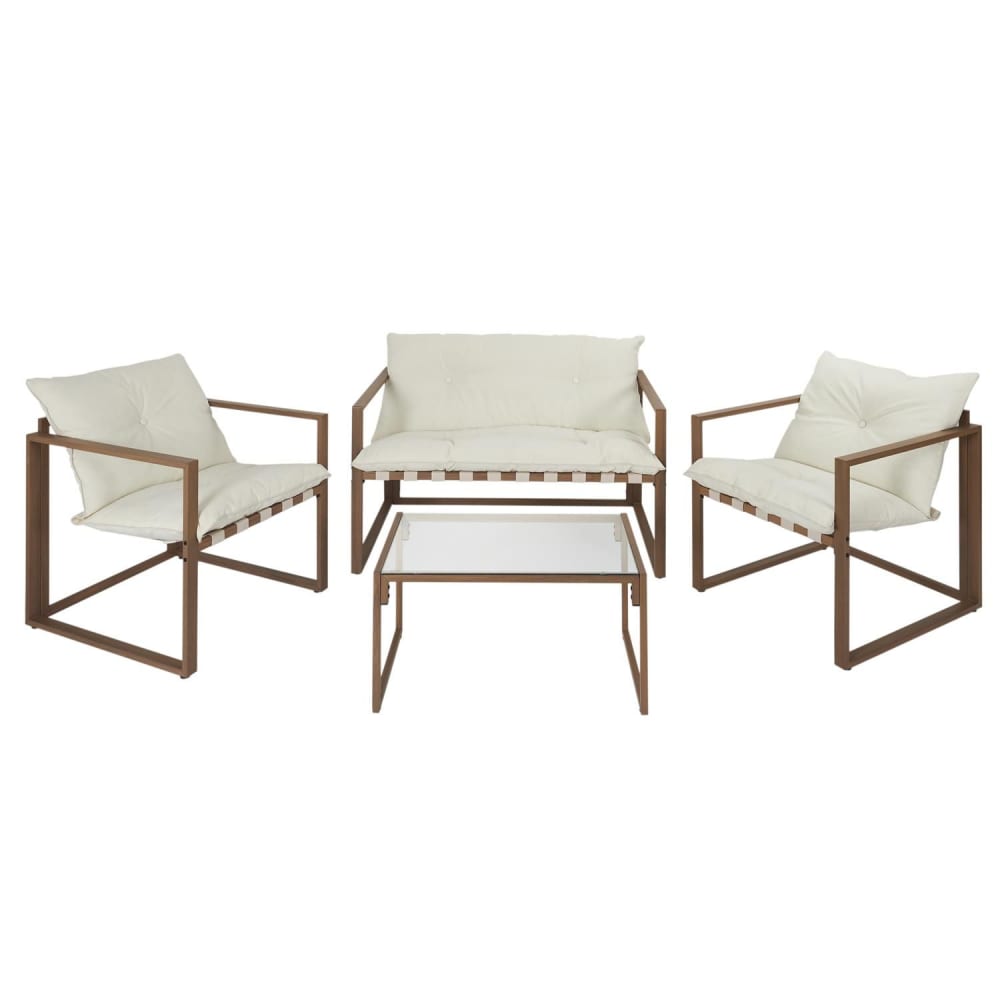 Salon de jardin blanc et marron