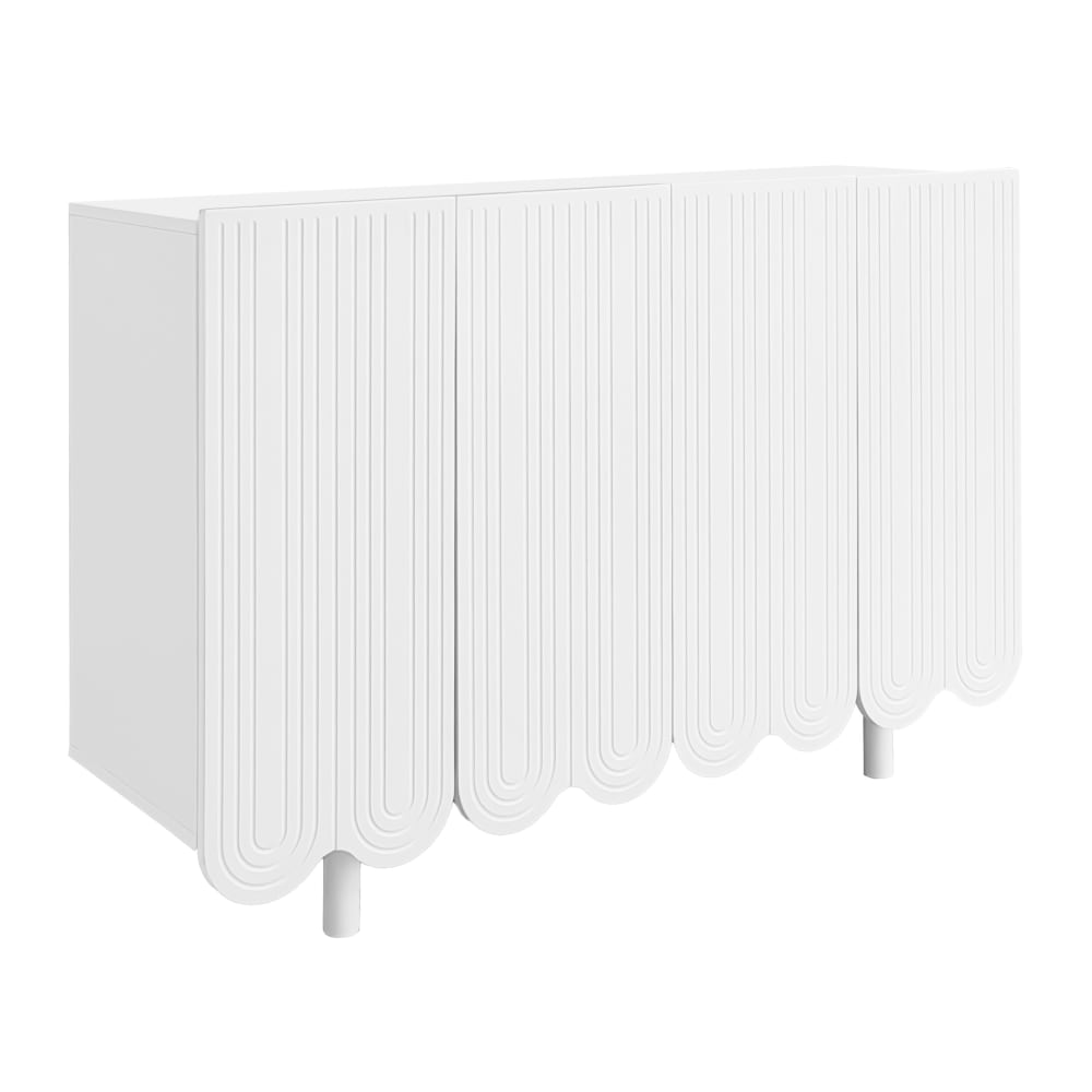 Buffet blanc 4 portes avec motif et rangement