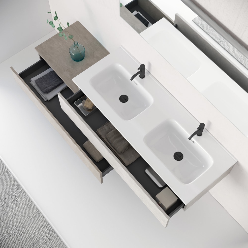 Meuble de salle de bain 4 pièces en mélamine blanc / beige - Maisons du Monde