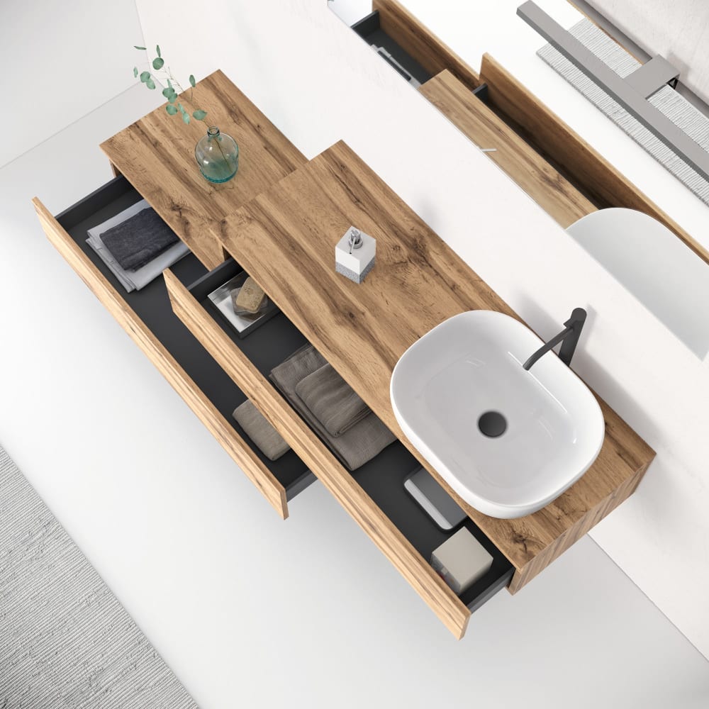 Meuble de salle de bain 5 pièces en mélaminé chêne - Maisons du Monde