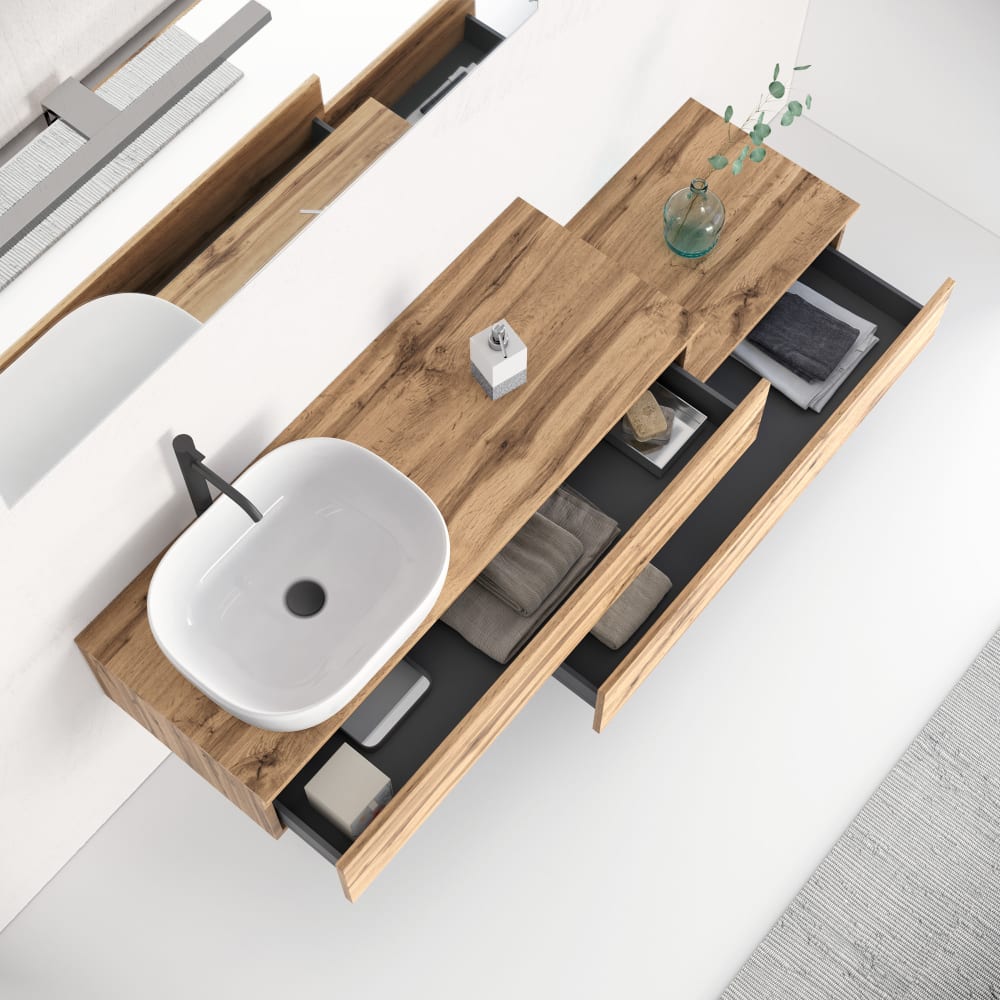 Meuble de salle de bain 5 pièces en mélaminé chêne - Maisons du Monde