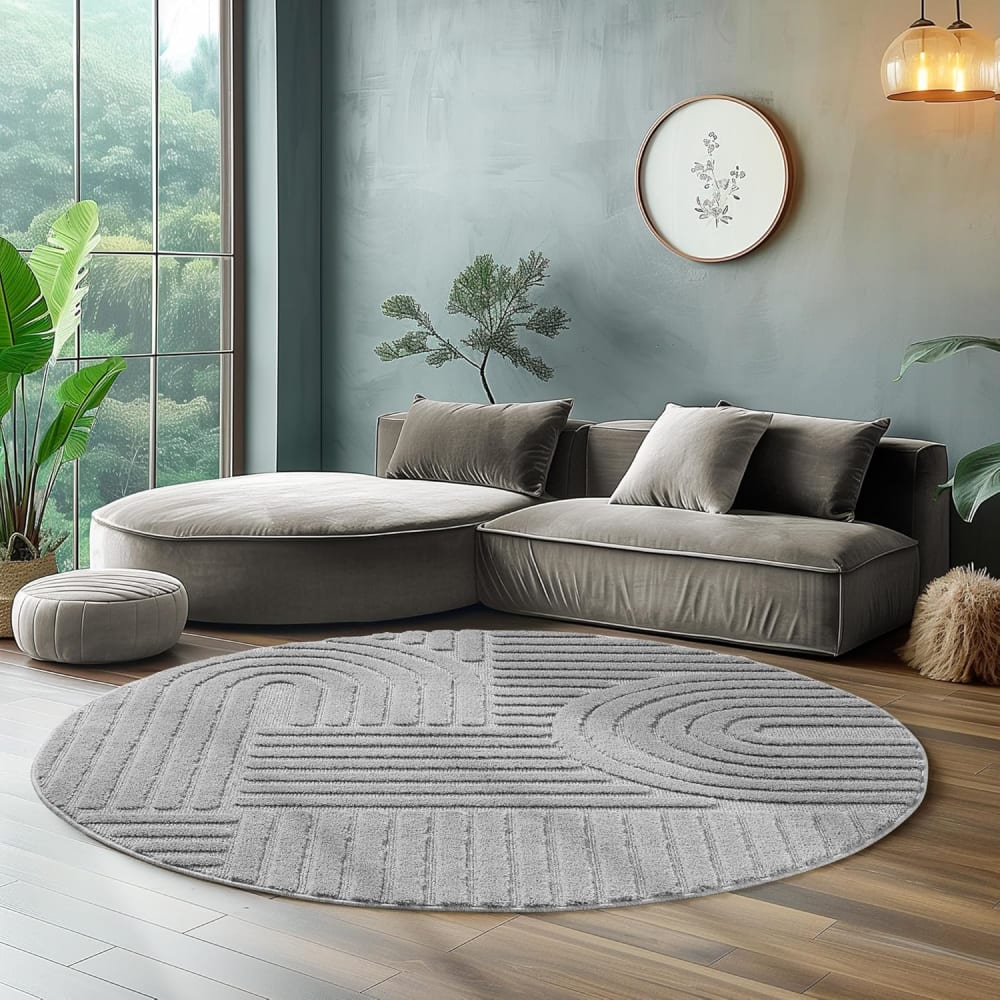 Tapis rond à relief géométriques gris 160x160cm — vue 3