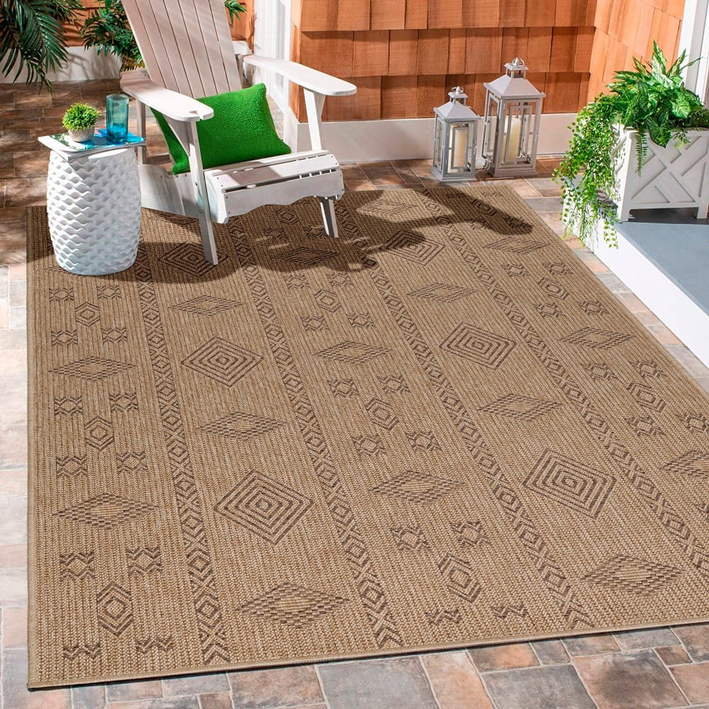 Tapis de salon aspect jute Naturelle Beige et Noir 200x290cm