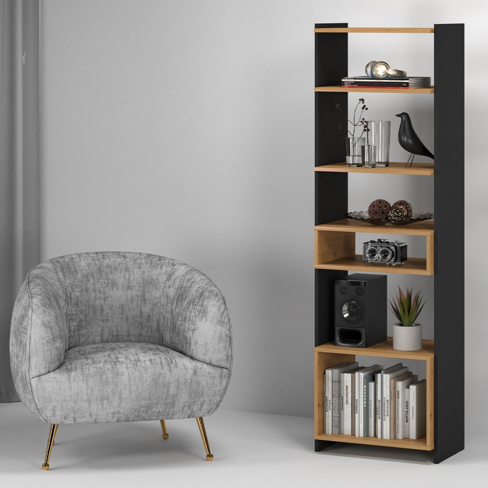 Säulenbibliothek mit 7 Regalen Vorderseite MDF Holz - Maisons Du
