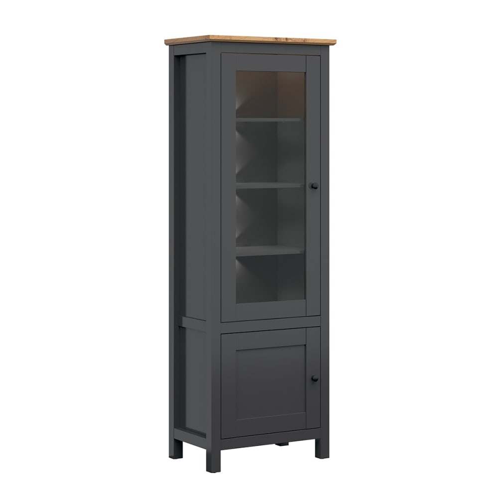Petits meubles 2-türige Vitrine mit LED MDF Anthrazitgrau und Holz - Spanplatte