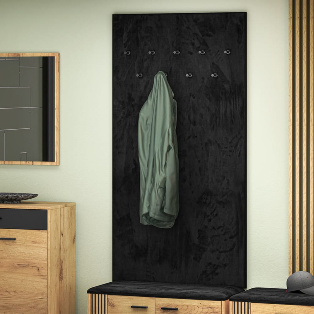 Porte-manteau mural 9 patères bois façade mdf noir — vue 4