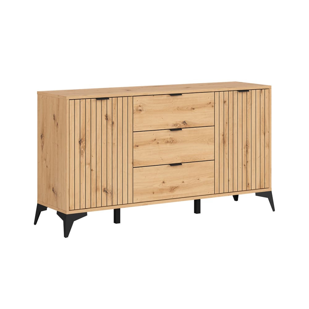 Petits meubles Buffet 2 portes 3 tiroirs 150 cm panneaux aggloméré stratifié marron Marron Panneau De Particules - 150x83x41cm