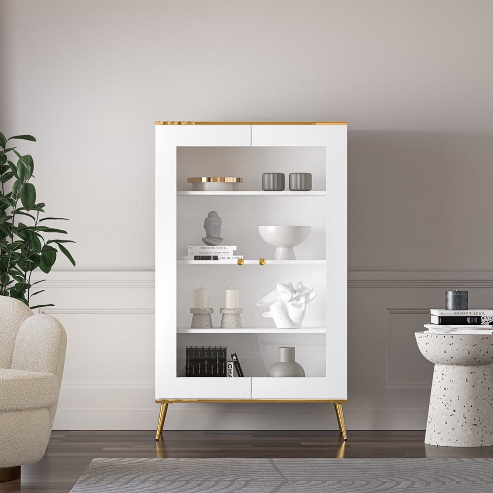 Vaisselier 2 portes et doré façade mdf blanc