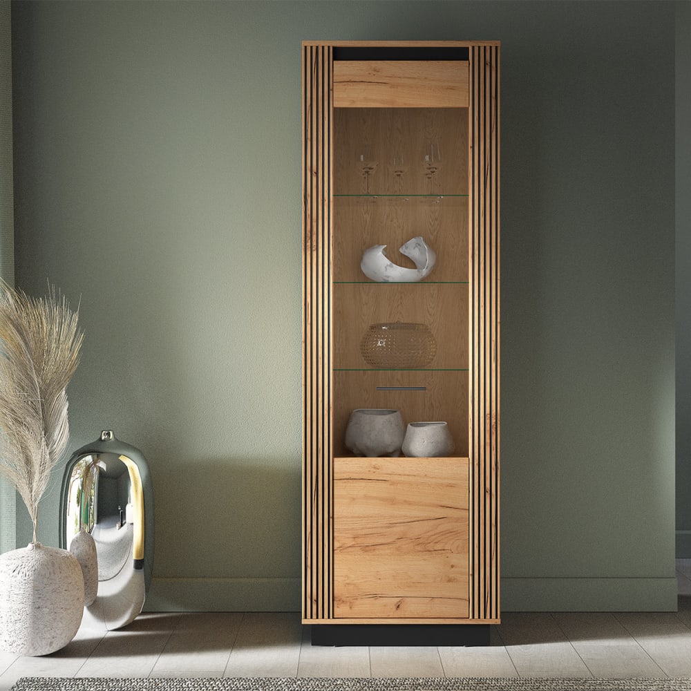 Vitrine 1 porte et noir façade mdf marron