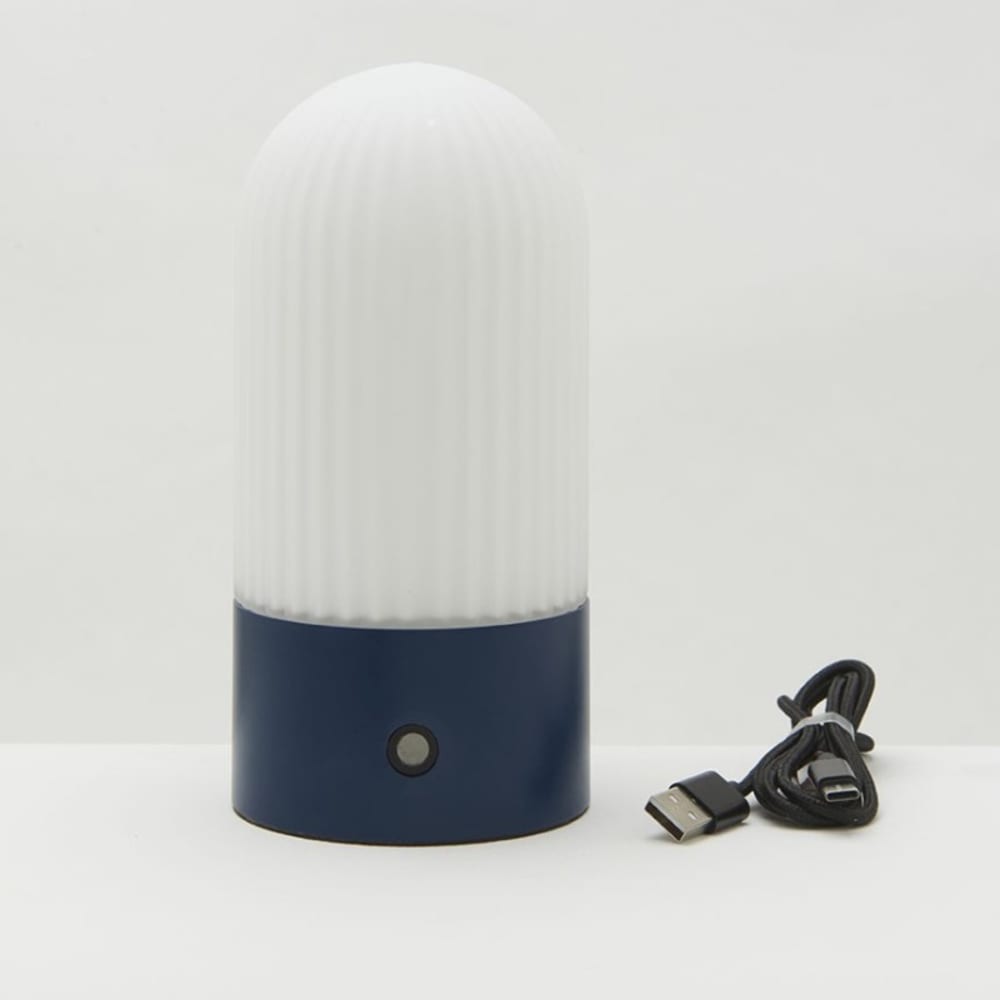 Lampe portable en métal bleu et verre - h19 cm — vue 3