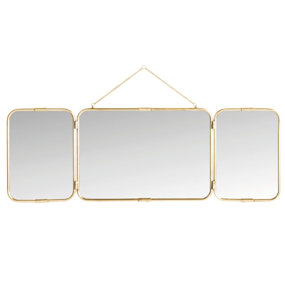 Miroir de barbier triptyque en laiton doré - L114 cm