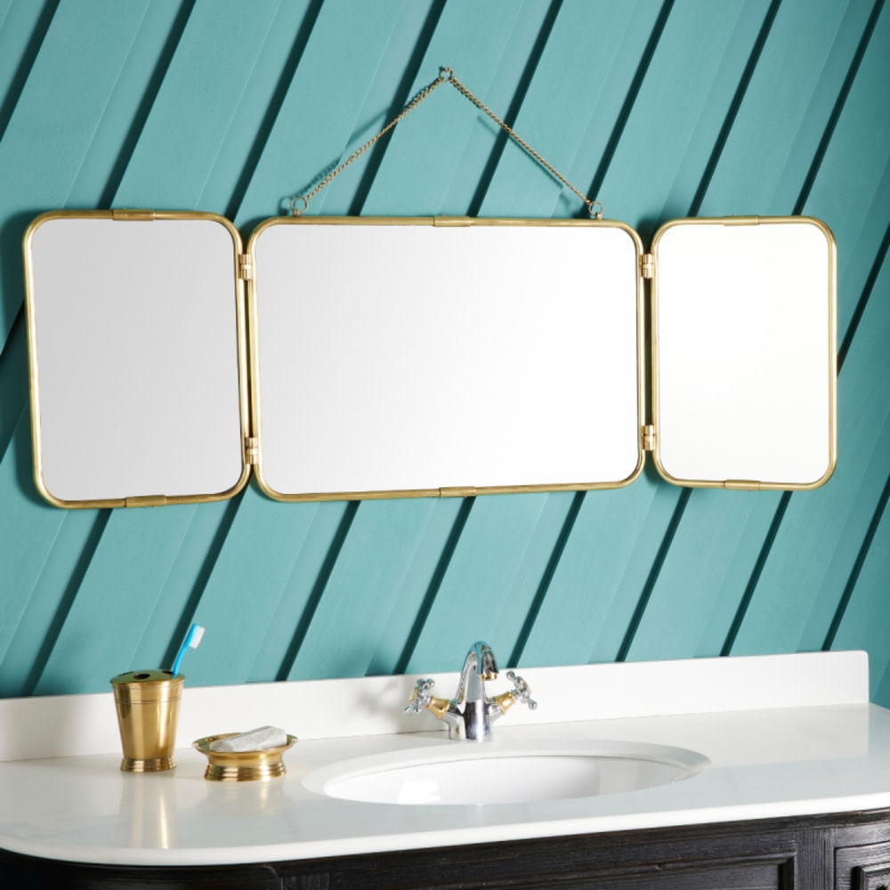 Miroir de barbier triptyque en laiton doré - l114 cm - Maisons du Monde