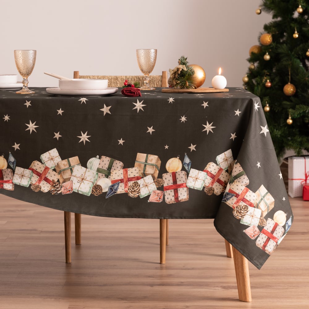 Mantel navidad algodón regalo verde 155x200 cm