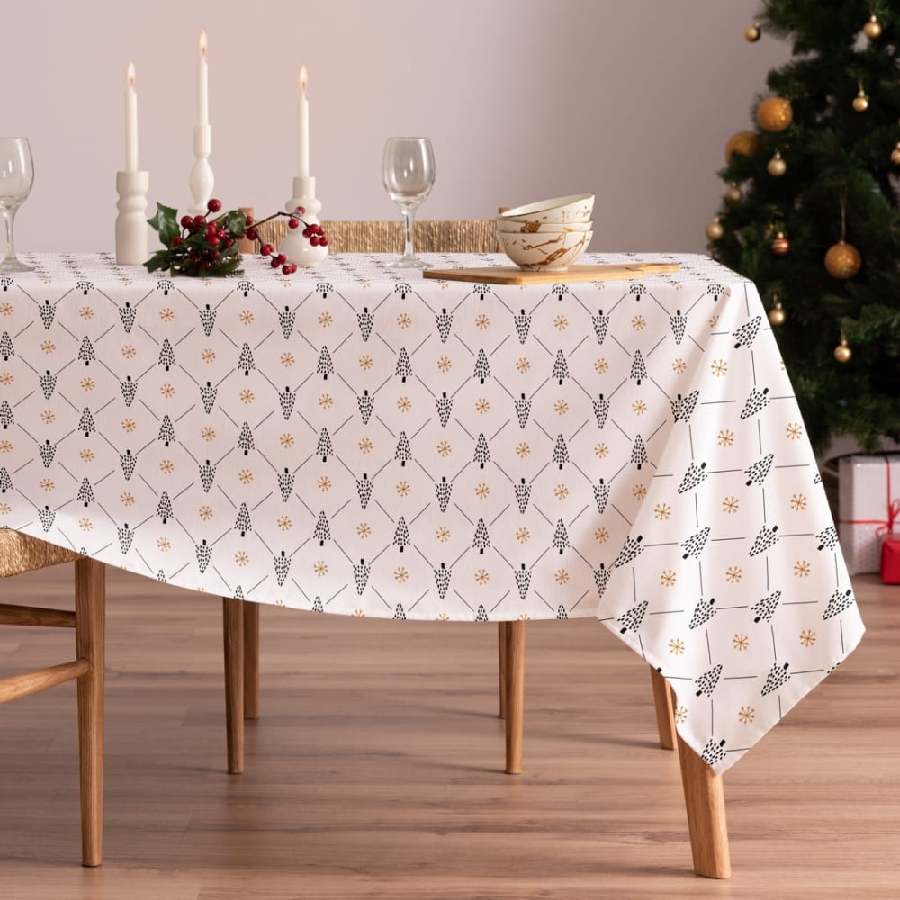 Weiße Weihnachtstischdecke aus Baumwolle 155x200 cm - Maisons Du