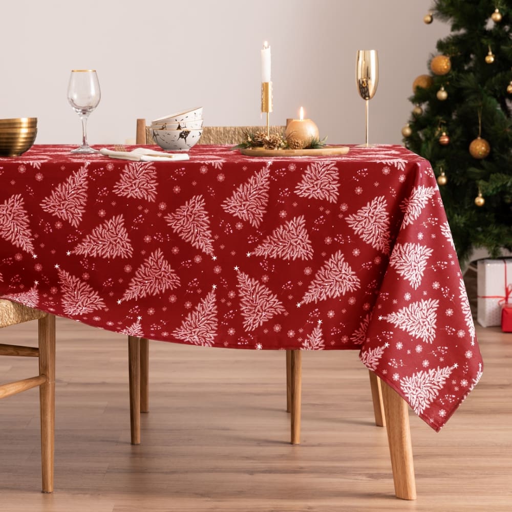 Mantel navidad algodón pino rojo 155x300 cm