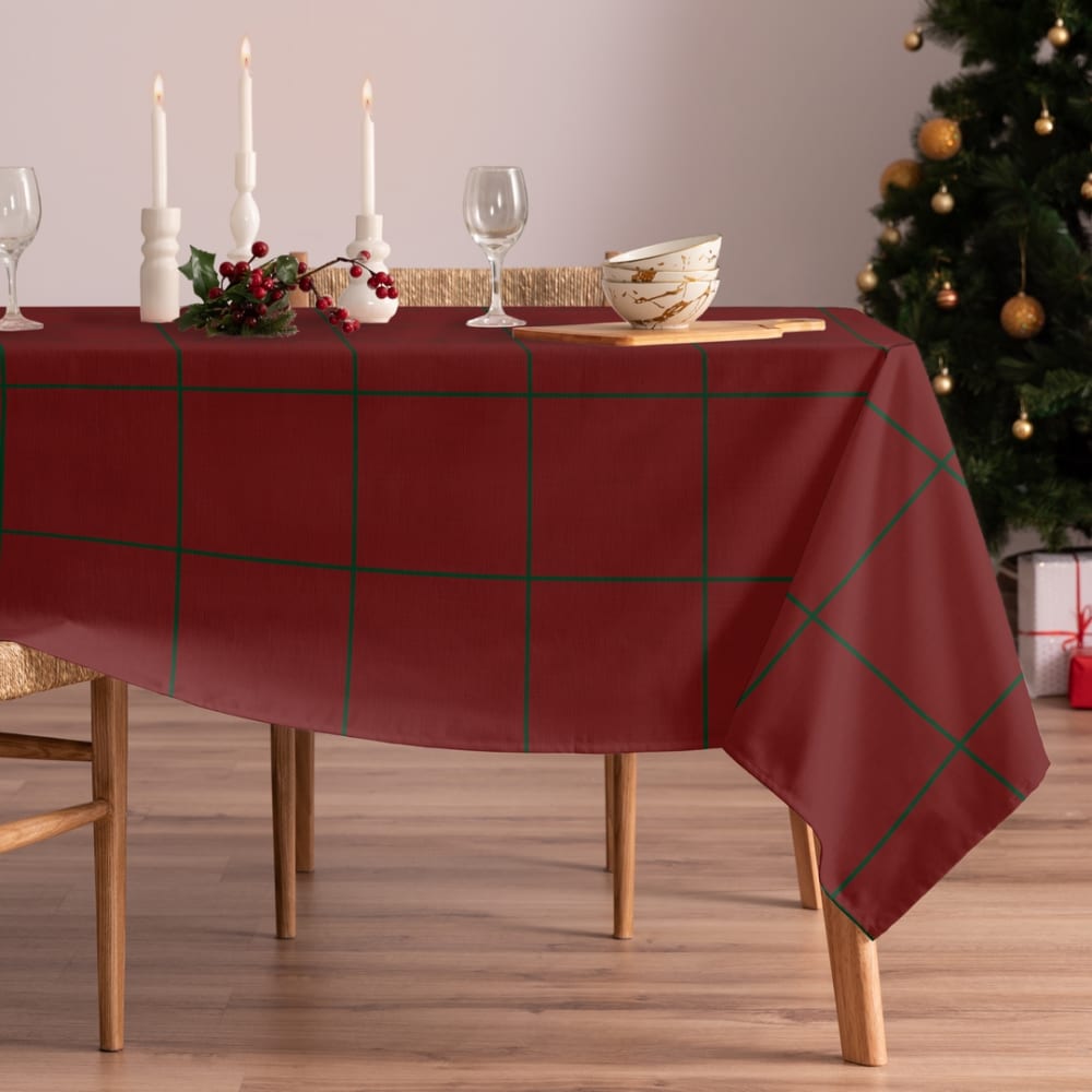 Mantel navidad algodón cuadro rojo 155x100 cm