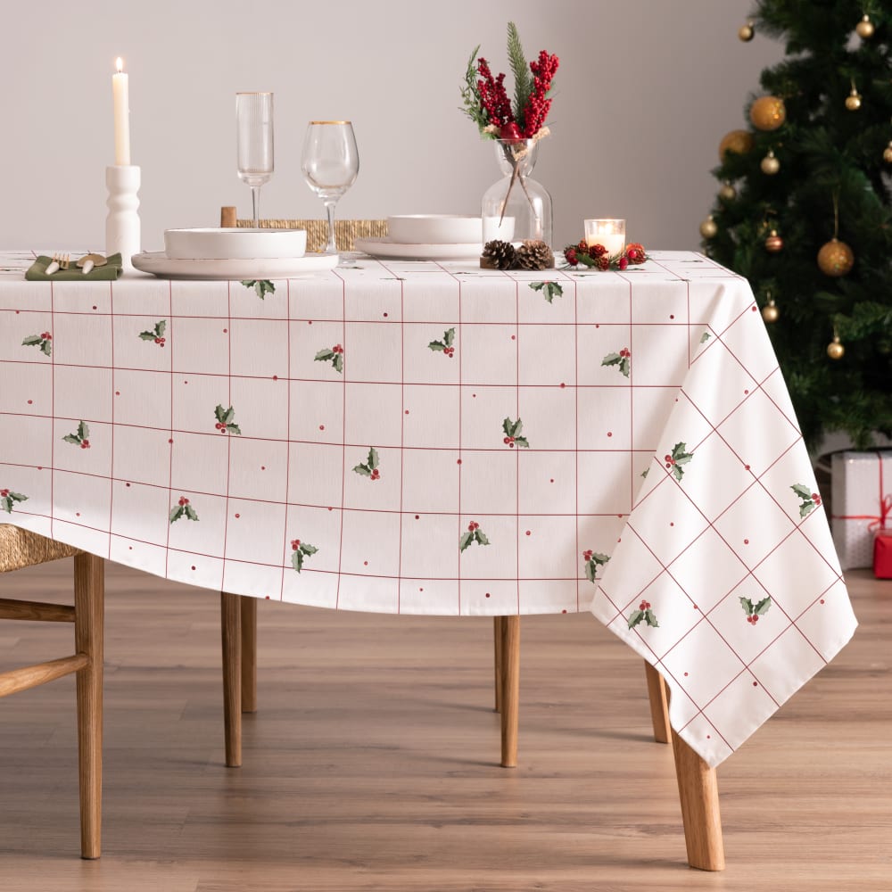 Mantel navidad algodón cuadro blanco 155x100 cm