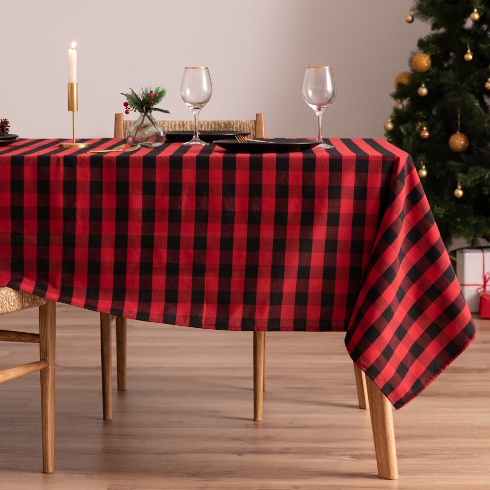 Mantel navidad algodón cuadro rojo 155x300 cm