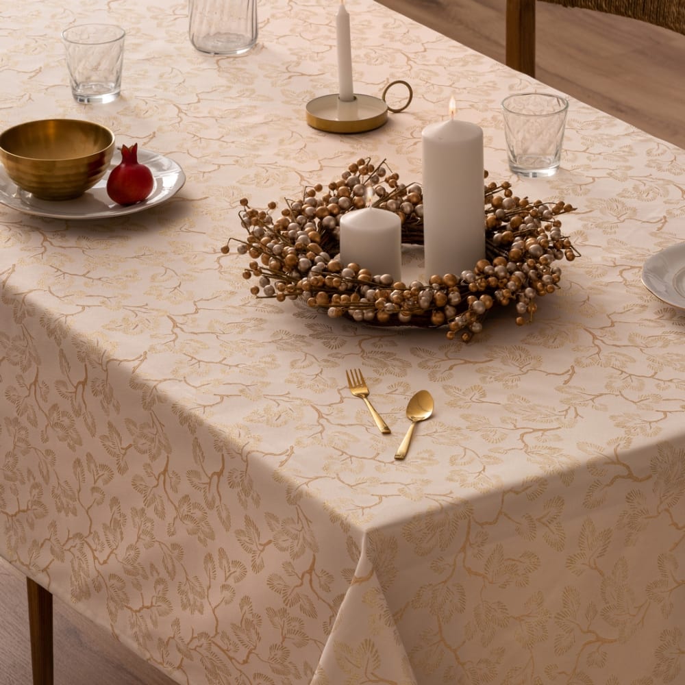 Nappe noël jacquard sapins dorés 155x200 cm