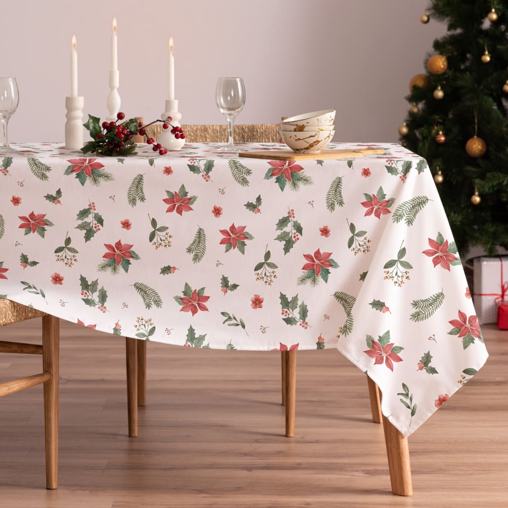 Weihnachts-Baumwolltischdecke mit mehrblättrigem Muster 155x200