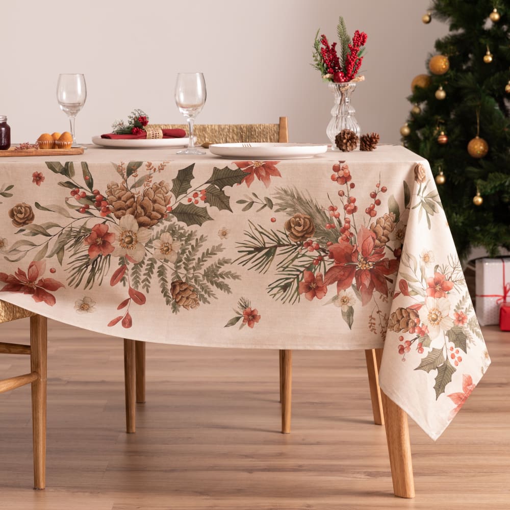 Mantel navidad algodón flor multicolor 155x240 cm
