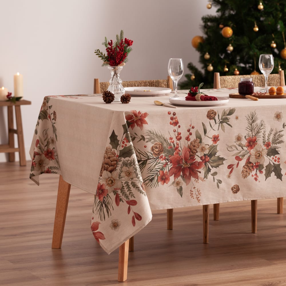 Weihnachtstischdecke Baumwolle Blume 155x240 cm - Maisons Du