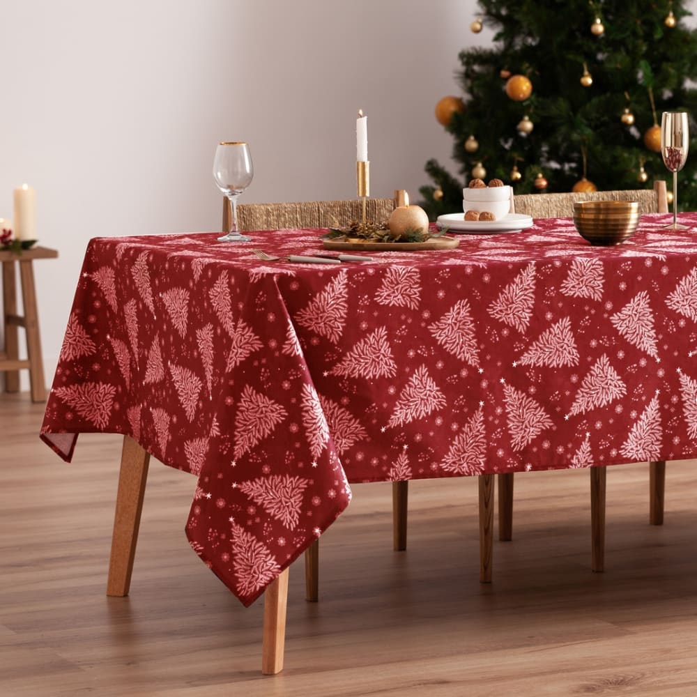 Nappe de noël en coton rouge 155x350 cm - Maisons du Monde