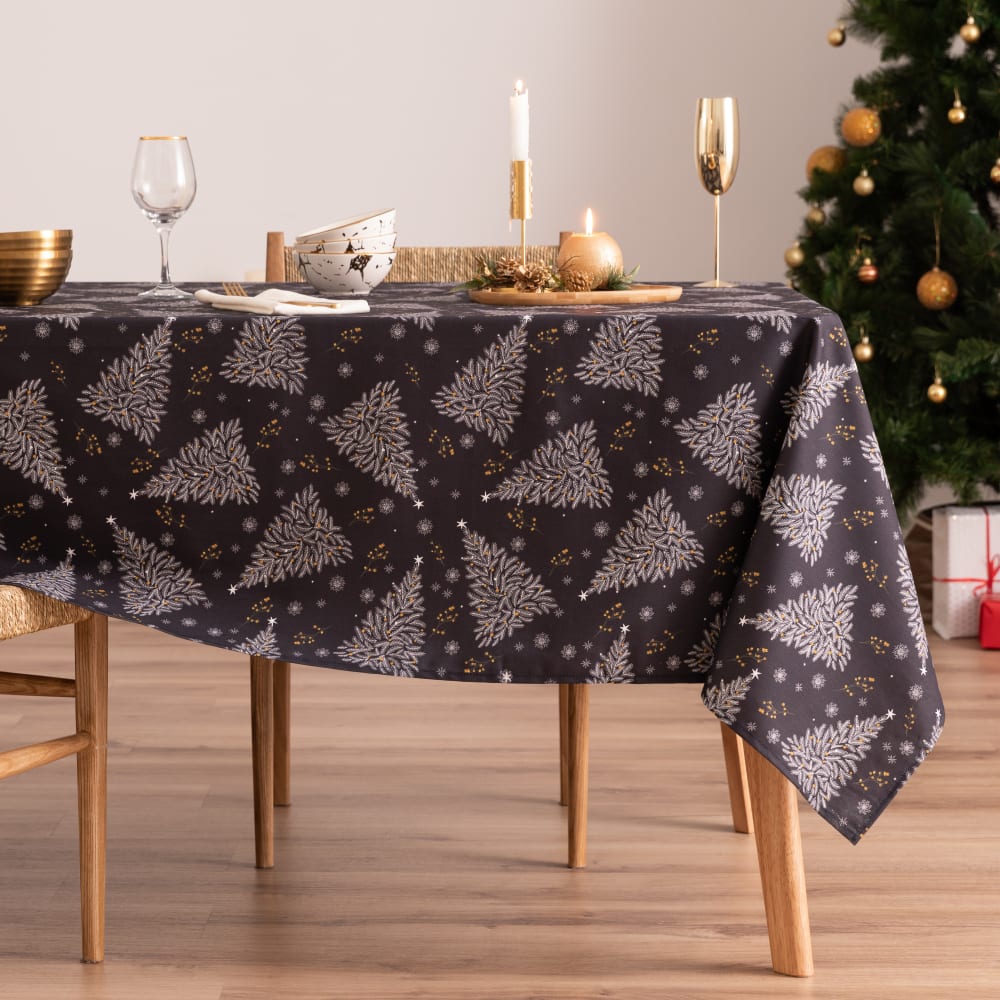 Nappe de Noël en coton Noir 155x155 cm