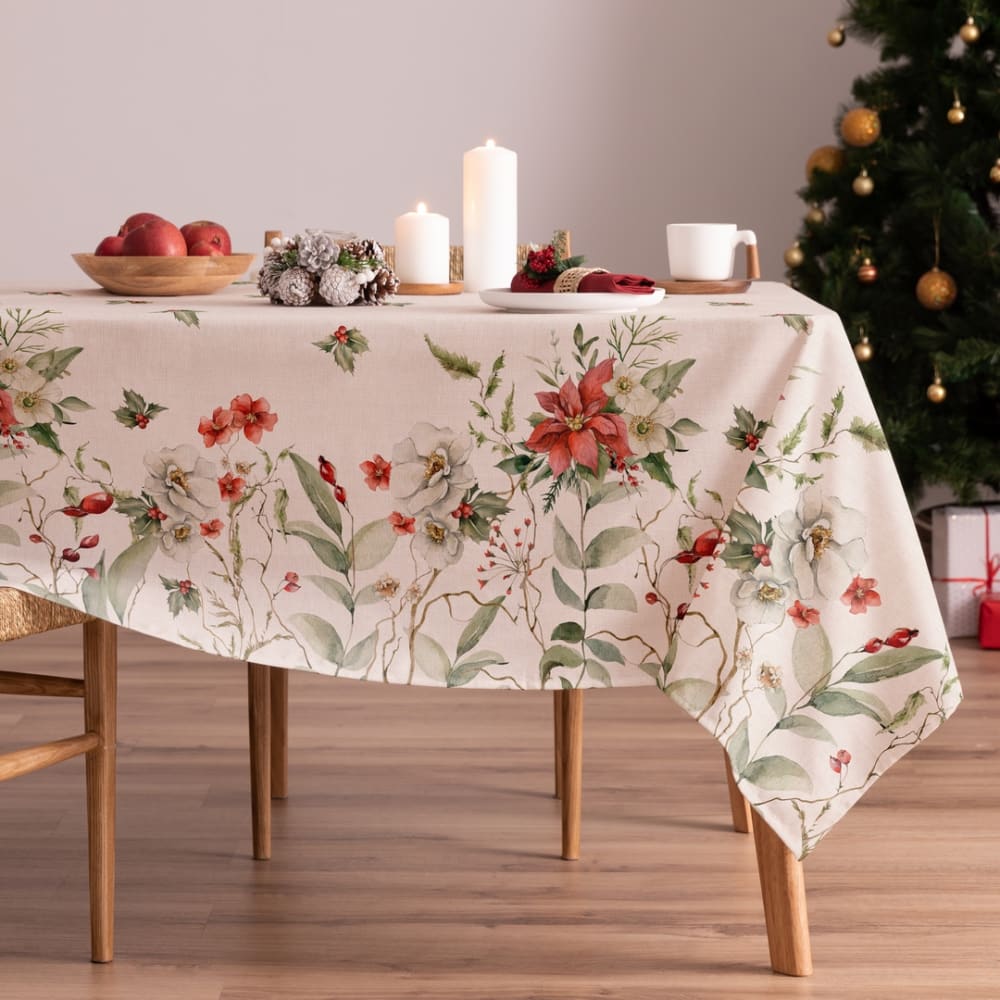 Mantel navidad algodón flor natural 155x100 cm