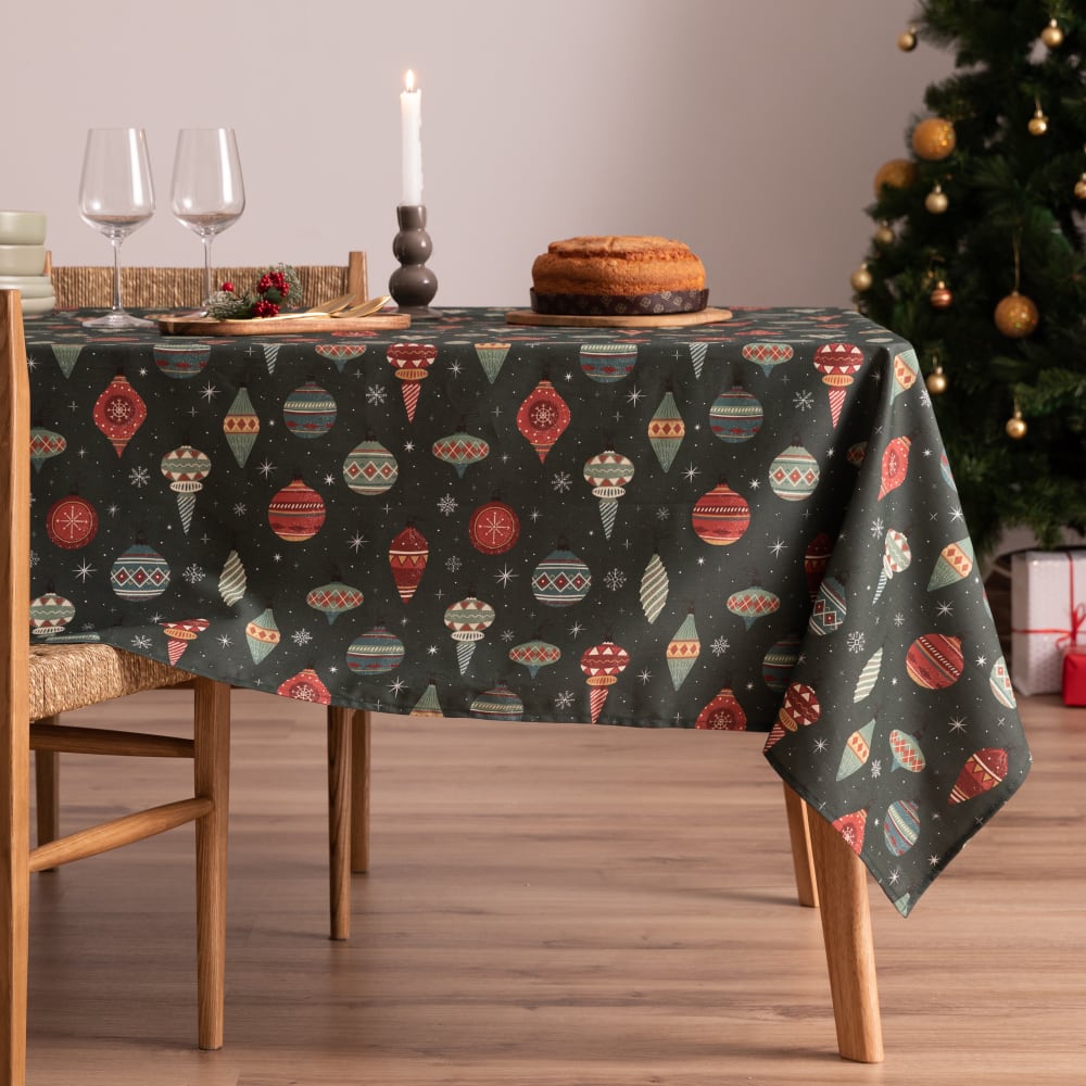 Nappe de noël en coton vert 155x240 cm - Maisons du Monde