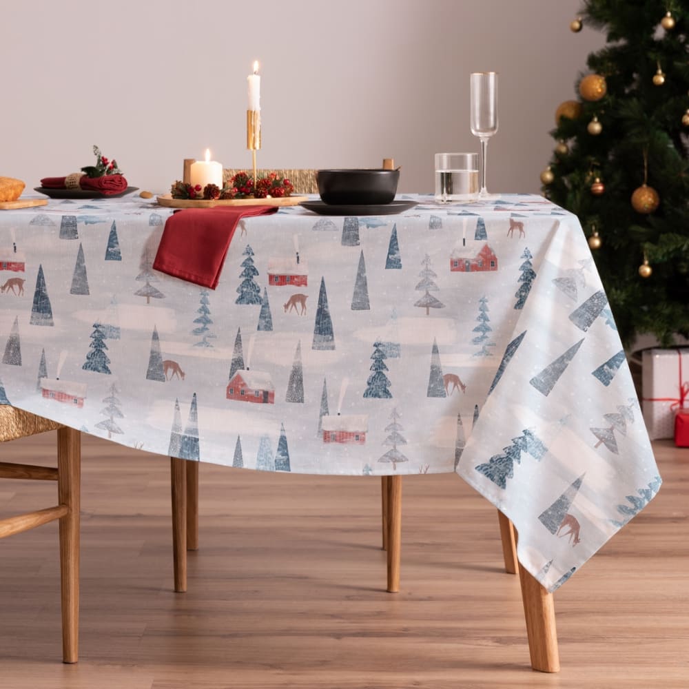 Mint Blaugraue Weihnachtstischdecke aus Baumwolle 155x155 cm style classic chic Blau Baumwolle
