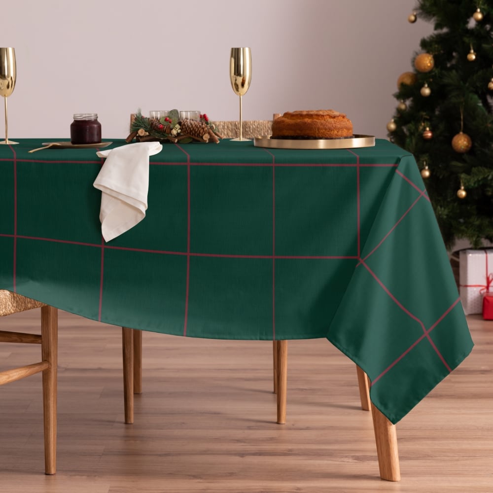 Mantel navidad algodón cuadro verde 155x240 cm