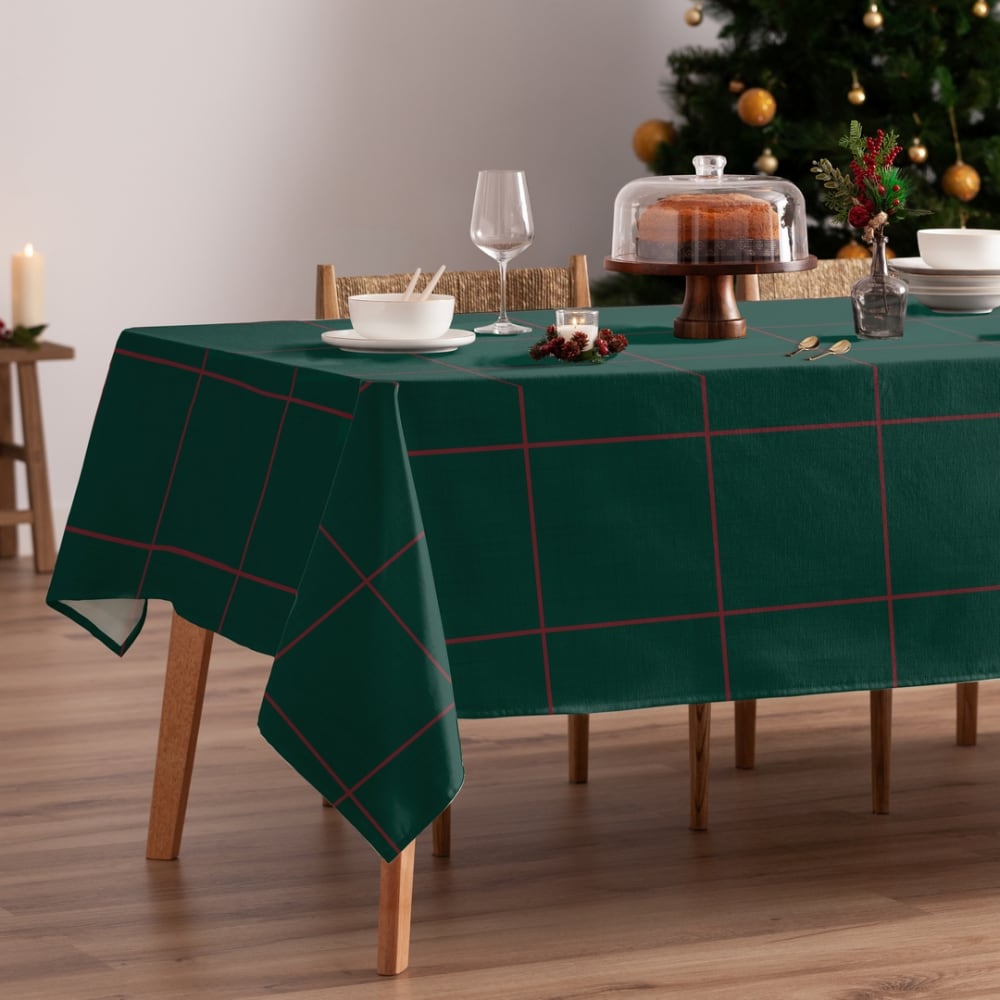 Weihnachtstischdecke, grün kariert, Baumwolle, 155x200 cm -