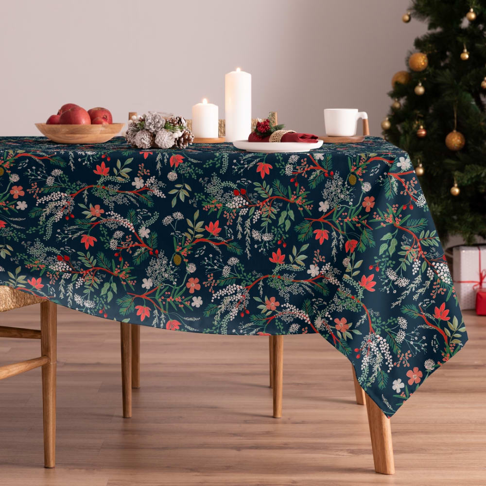 Schmutzabweisende Weihnachtstischdecke, 100% Baumwolle, 155x155