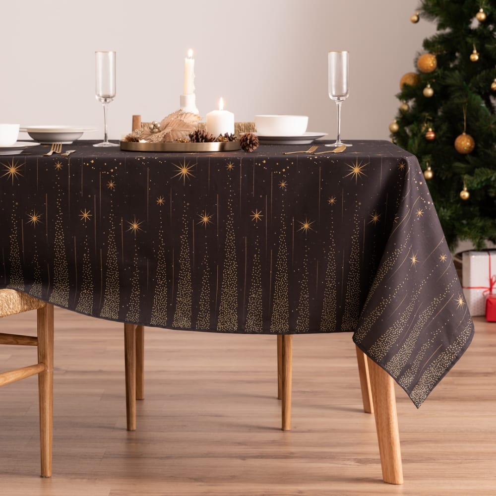 Nappe de Noël en coton Noir 155x155 cm